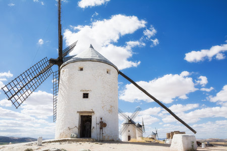 Series of windmills of Consuegra, in the places of the rue of Cervantes for his book Don Quiscotteの写真素材