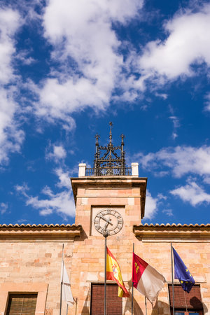 Tower of the municipality of Almagro in Spain, with bell and clockの写真素材