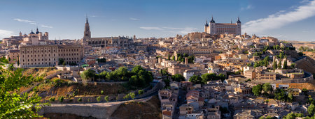 Toledo, Spain - 21 June 2022: Panoramic shot of the city of Toledo with the Tagus river (Spain)のeditorial素材