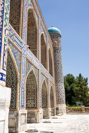 Entrance arches to the student cells of Ulug Beg madrassaの写真素材