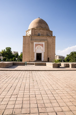 Front of the Rukhobod Mausoleum in Samarkandの写真素材