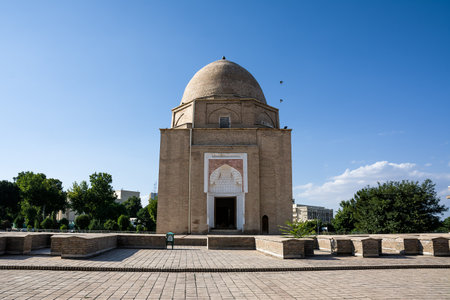 Front of the Rukhobod Mausoleum in Samarkandの写真素材