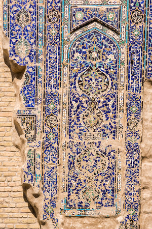 Mosaic detail of the Ak-Saray Palace Ruins in Shahrisabz in Samarkand Provinceの写真素材
