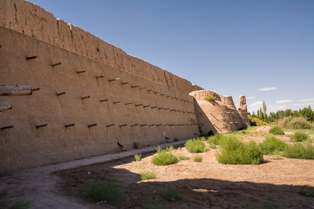 Detail of the Kyzyl Kala sand castle in the Uzbek desertの写真素材