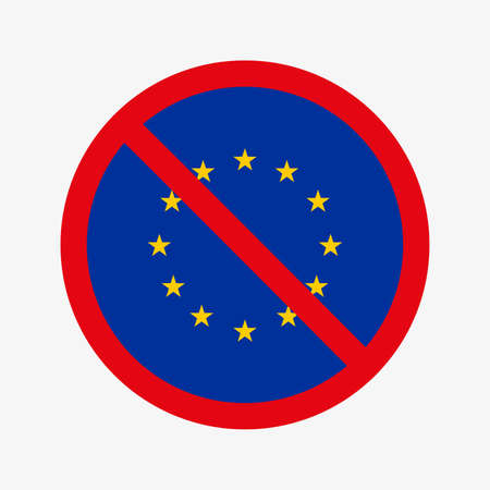 European Union flag crossed out, EU fall, collapse