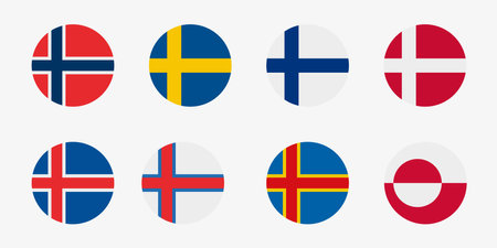 Eight Scandinavian countries flag vector icon setのイラスト素材