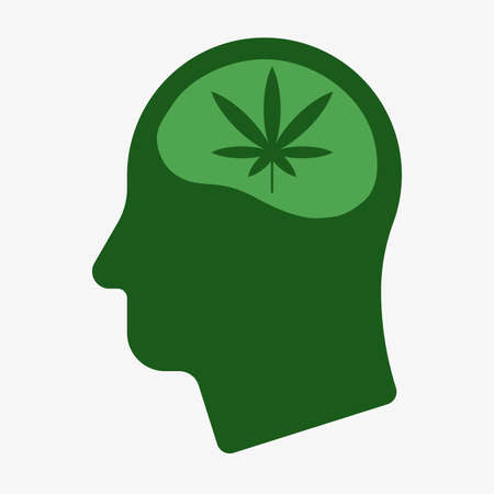 Human head with marijuana leaf inside vector iconのイラスト素材