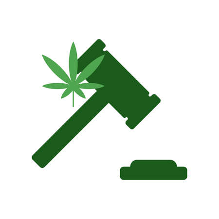 weed legalisation vector icon. Gavel and marijuanaのイラスト素材