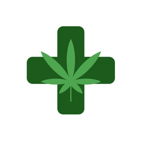 Medical marijuana leaf anf green cross vector iconのイラスト素材