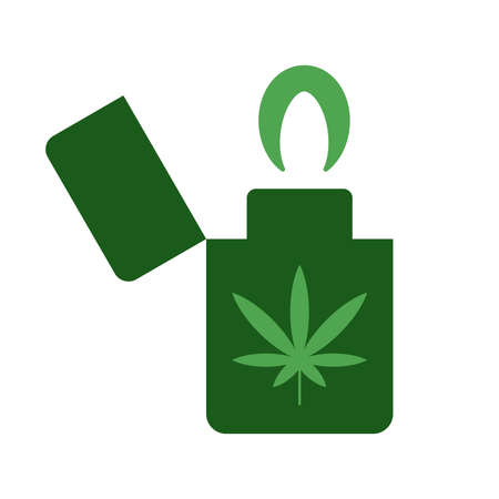 Lighter with green weed leaf vector iconのイラスト素材