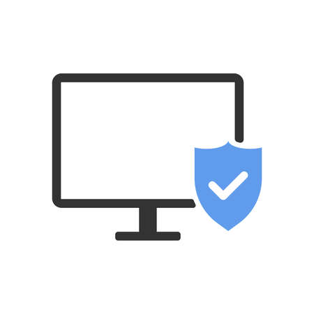 Computer and blue approval shield vector iconのイラスト素材
