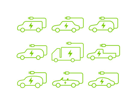 Electric cars vector icon set isolated on white backgroundのイラスト素材