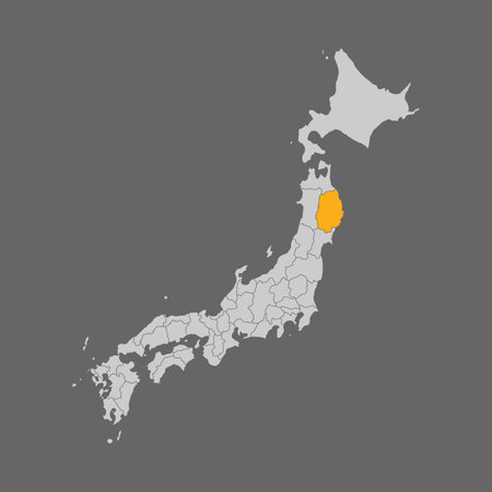 Iwate prefecture highlighted on the map of Japan on a white backgroundのイラスト素材
