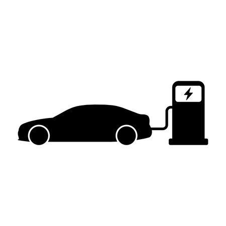 EV charging black vector icon on white backgroundのイラスト素材