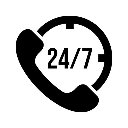 24 hours 7 days black vector icon isolated on white backgroundのイラスト素材
