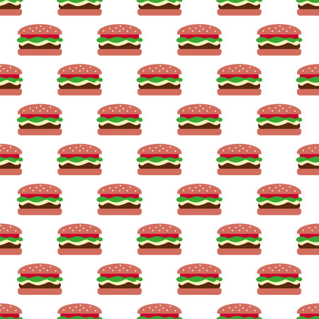Seamless repeating vector pattern of hamburgers with no shadows on a white backgroundのイラスト素材