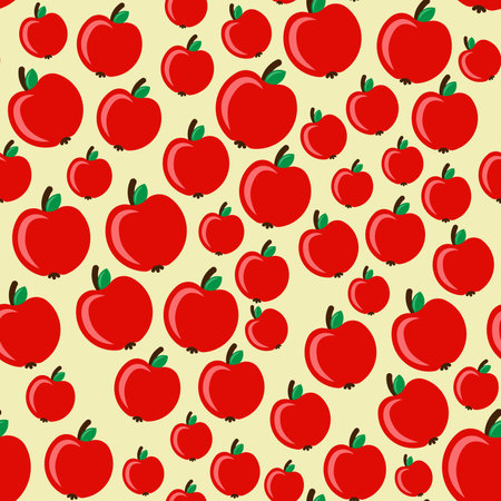 Seamless pattern with red apples on a light yellow background vector art illustrationのイラスト素材