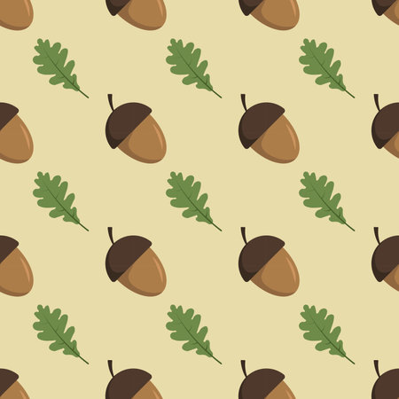 Seamless pattern with acorn and oak leaf on a beige background vector art illustrationのイラスト素材