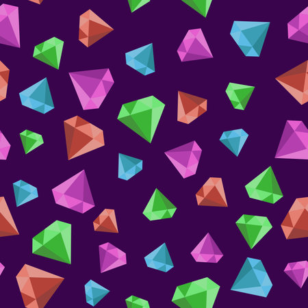 Seamless pattern with colorful gems on a dark purple background vector art illustration.のイラスト素材