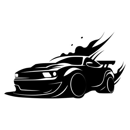 Racing muscle car illustration isolated on pure white backgroundのイラスト素材