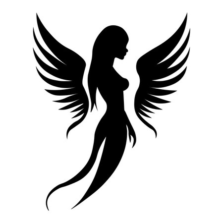 Female angel vector black icon isolated on white backgroundのイラスト素材