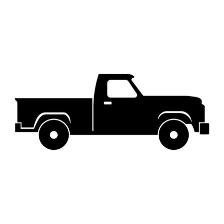 Pickup truck black vector icon isolated on white backgroundのイラスト素材
