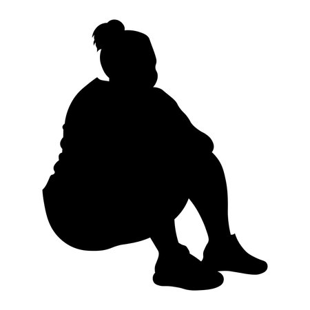 Plus size woman black vector silhouette isolated on white backgroundのイラスト素材