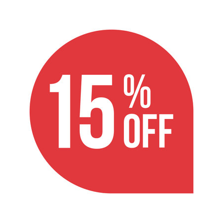 red vector 15 percent discount label isolated on white backgroundのイラスト素材