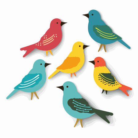 Colorful birds set vector illustration isolated on whiteのイラスト素材