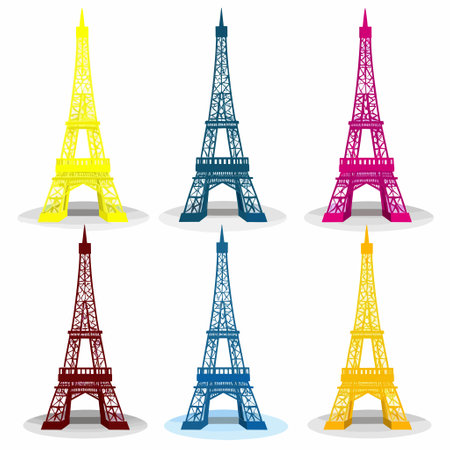 Eiffel Tower set vector illustration isolated on whiteのイラスト素材