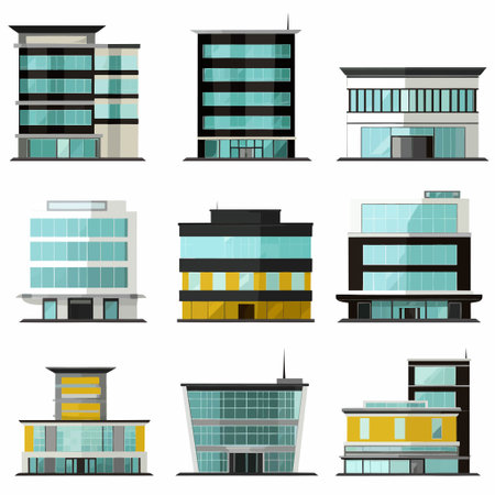 Office building set vector illustration isolated on whiteのイラスト素材