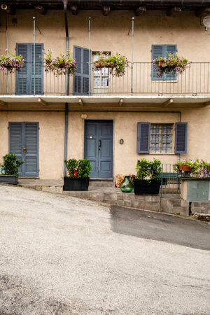 Old streets of Monforte d'Alba, typical medieval village in the region of Langhe - Piedmont Italy - UNESCO site since 2014.のeditorial素材