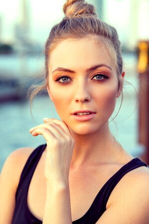 Let your soul and spirit fly. Face of a beautiful girl. Caucasian model having photoshoot on a...