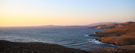Panoramic shot during sunset in the Greek island of Astypalea.の写真素材