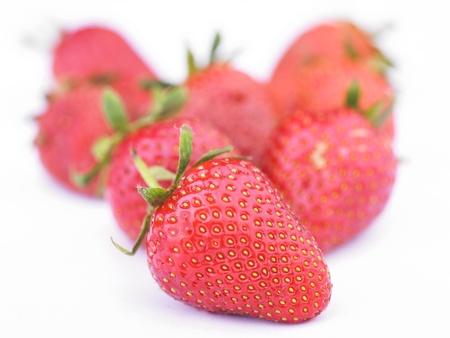 One Red Strawberry Fruit On White Backgroundの写真素材