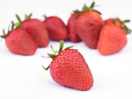One Red Strawberry Fruit On White Backgroundの写真素材
