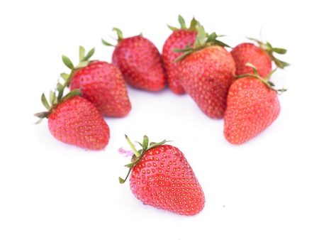 One Red Strawberry Fruit On White Backgroundの写真素材