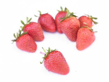 One Red Strawberry Fruit On White Backgroundの写真素材