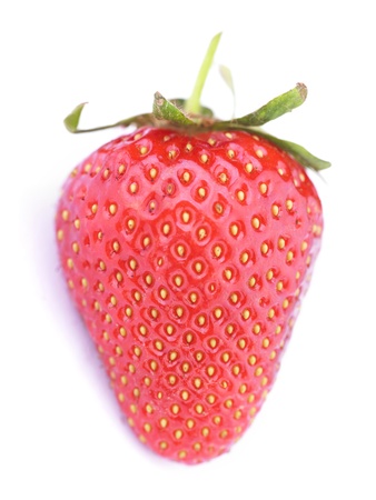 One Red Strawberry Fruit On White Backgroundの写真素材
