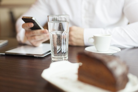 Businessman in restorant - Beginning of working dayの写真素材