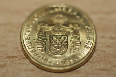Serbian Dinar closeup - coin money macroの写真素材