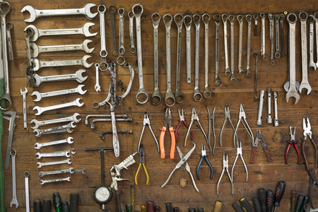 An old tools in a master workshop - Wrenches, Pliers, Screwdriverの写真素材