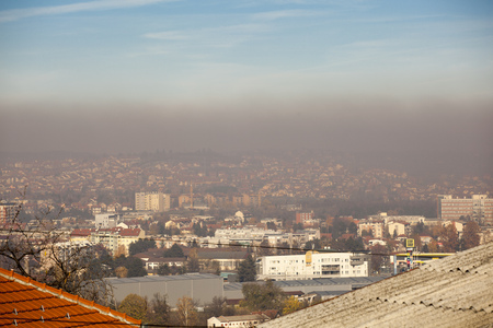 Smog and airpoluton air polution, Europe, Serbia, Valjevo cityの写真素材