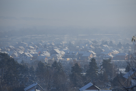 Smog and airpoluton air polution, Europe, Serbia, Valjevo cityの写真素材