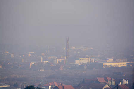 Smog and airpoluton air polution, Europe, Serbia, Valjevo cityの写真素材