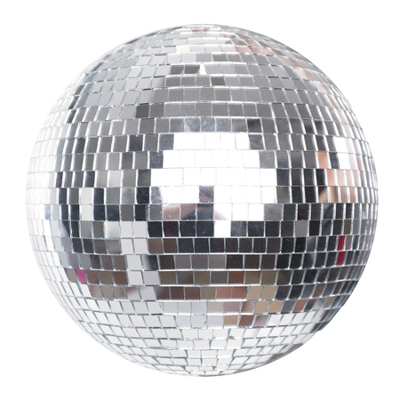 Shining Disco Ball Party Efect isolated on white backgroundの写真素材