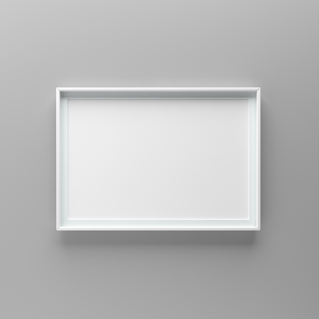 Elegant and minimalistic picture frame standing on gray wall. Design element. 3D render, light from topの写真素材