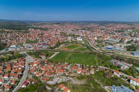 Valjevo, Aerial view panorama of city in Serbia, administrative center of the Kolubara District in western Serbia,の写真素材