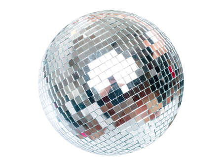 Shining Disco Ball dance music event equipment on white backgroundの写真素材