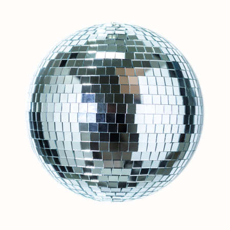 Shining Disco Ball dance music event equipment isolated on dark black backgroundの写真素材